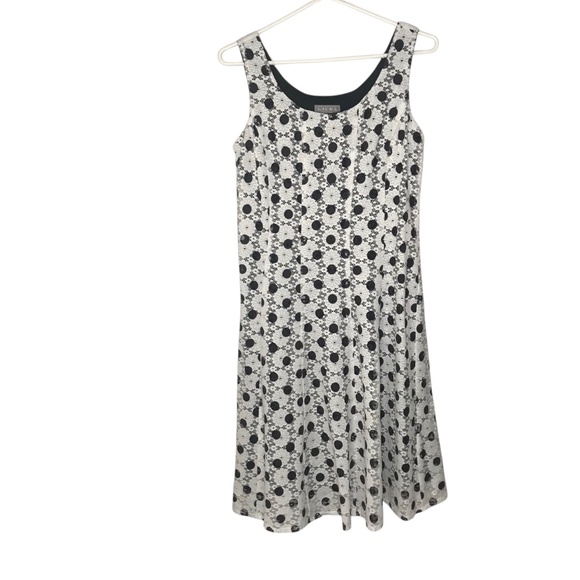 Laura Sleeveless Dress Womens S/M Black White Floral Polka Dot Midi A-Line - Picture 1 of 5